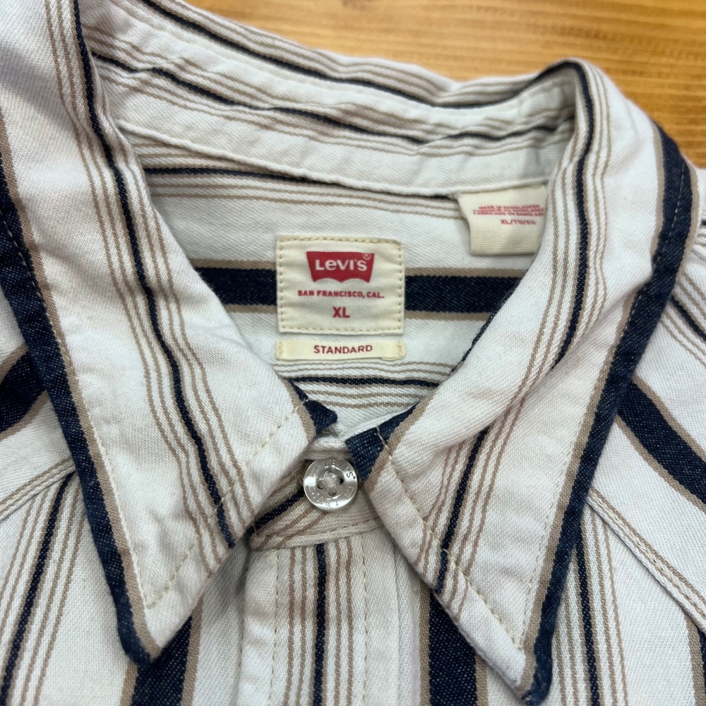 Levi's Western Cowboy Shirt Men XL Pearl Snap Pearlized Buttons Striped Blue A6 - Picture 3 of 8